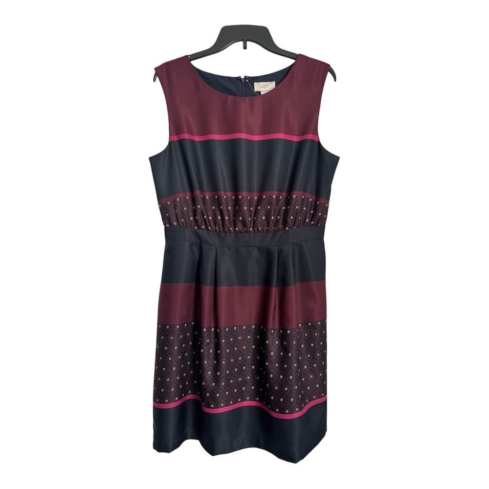 LOFT Sleeveless Sheath Dress Navy/Burgundy